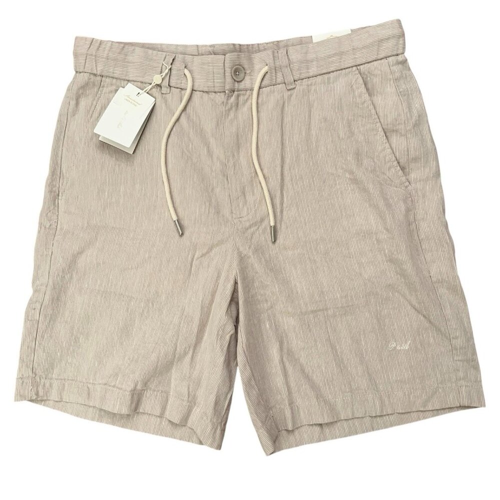 Porter & Ash Shorts Mens Size L Drawstring Linen Blend Beige Striped NEW